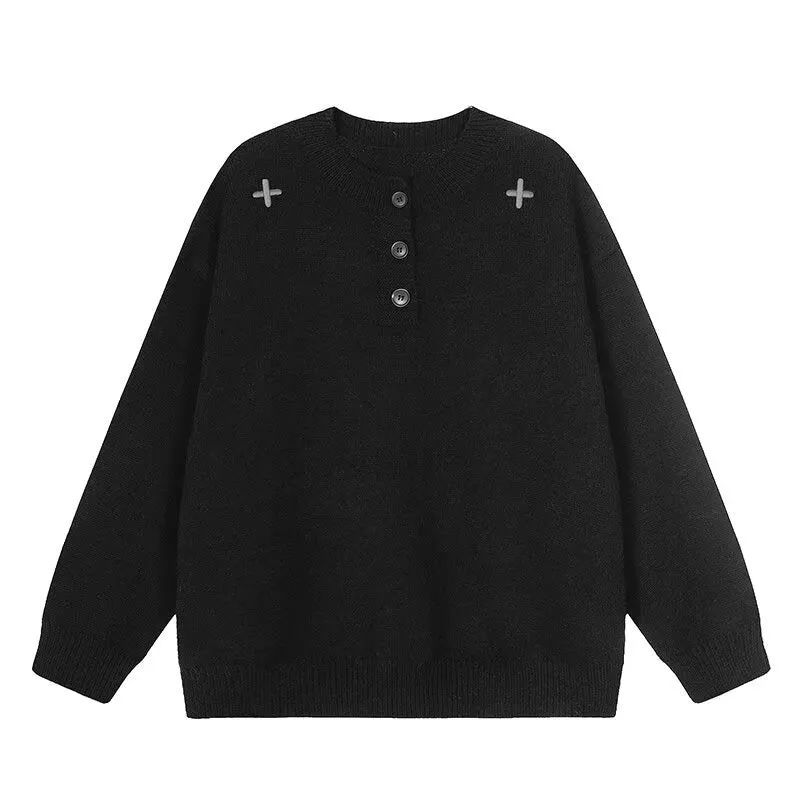 Damen Modischer Oversized Pullover mit Knopfleiste Nord Taschen