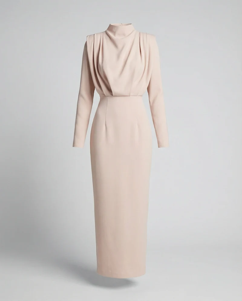 Damen Skulpturale Miederpasse Säulen-Maxikleid