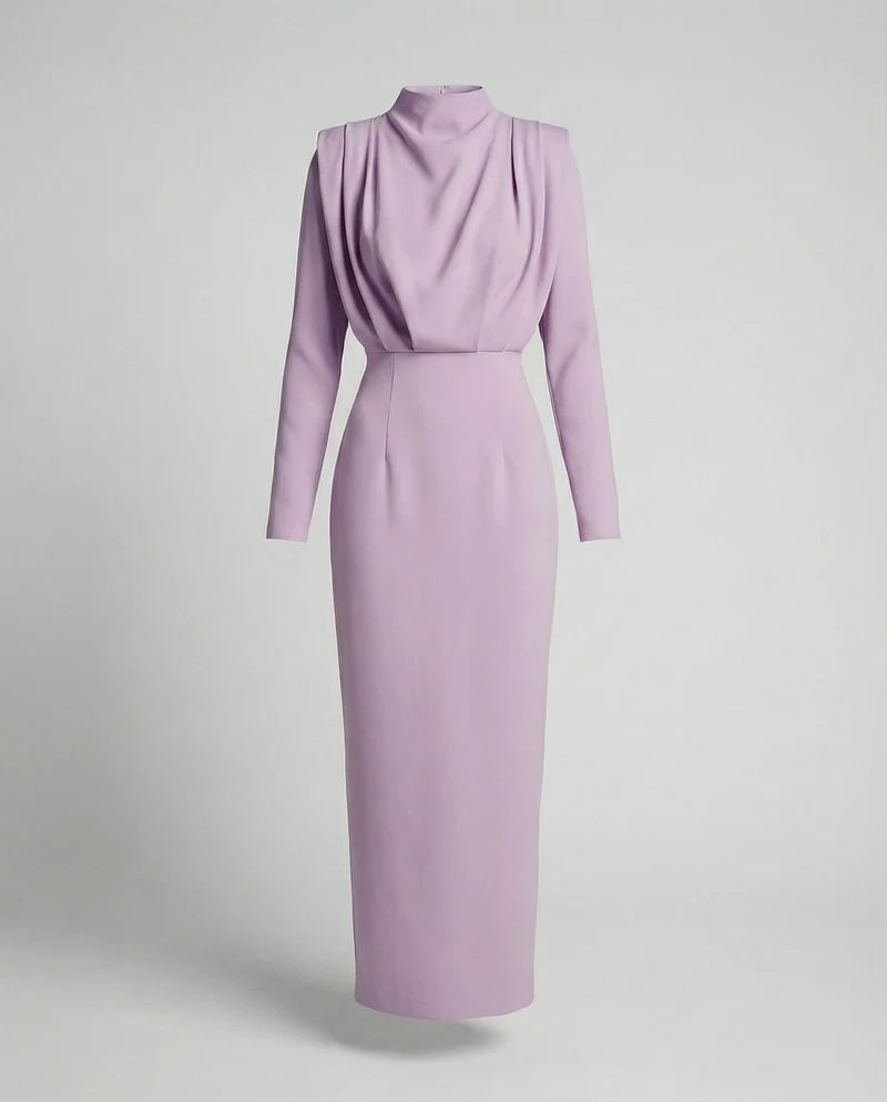 Damen Skulpturale Miederpasse Säulen-Maxikleid