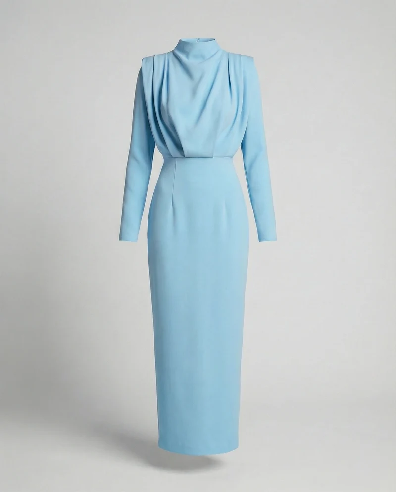 Damen Skulpturale Miederpasse Säulen-Maxikleid