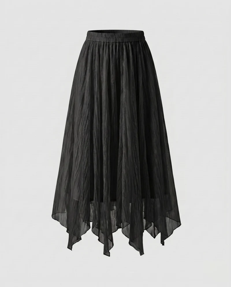 Damen Midi-Rock aus zartem Chiffon mit asymmetrischem Saum und elastischem Bund