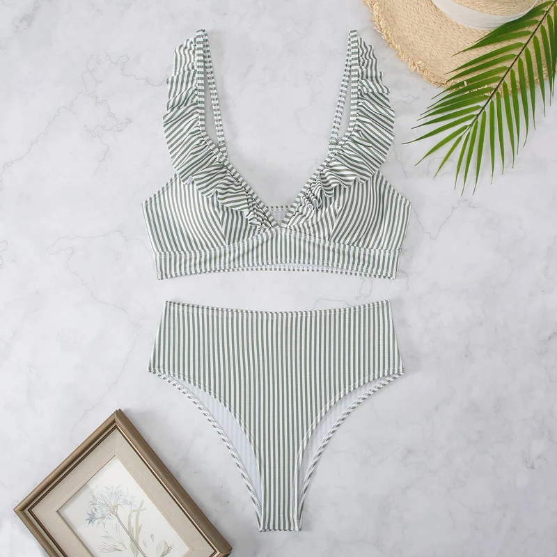 Damen Strand-Bikini mit verspielten Rüschen