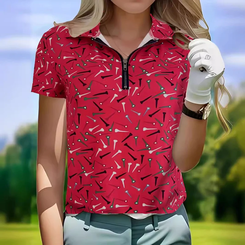 Damen Golfpolo mit modernem Reißverschluss und lebhaftem Design
