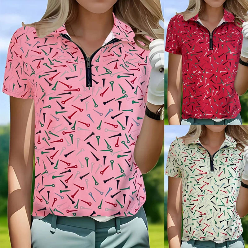 Damen Golfpolo mit modernem Reißverschluss und lebhaftem Design