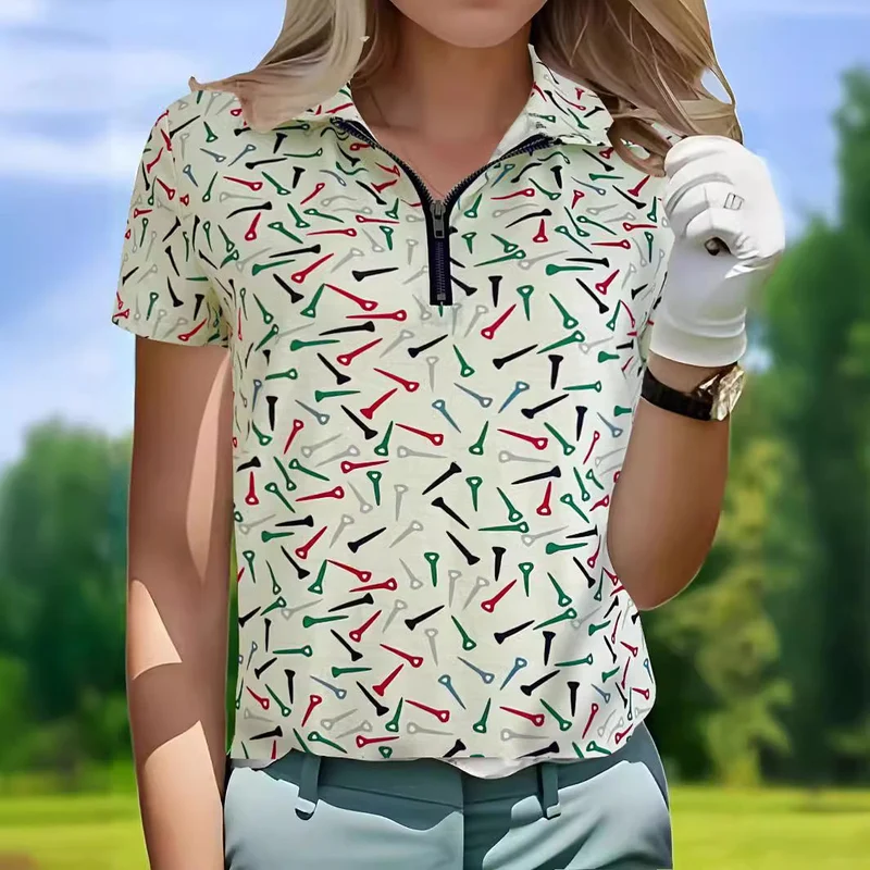 Damen Golfpolo mit modernem Reißverschluss und lebhaftem Design