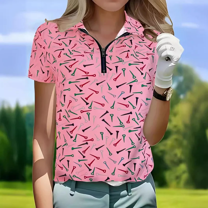 Damen Golfpolo mit modernem Reißverschluss und lebhaftem Design