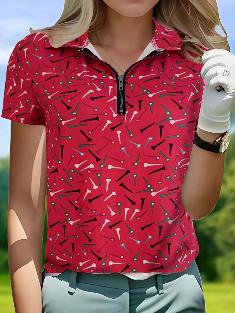 Damen Golfpolo mit modernem Reißverschluss und lebhaftem Design