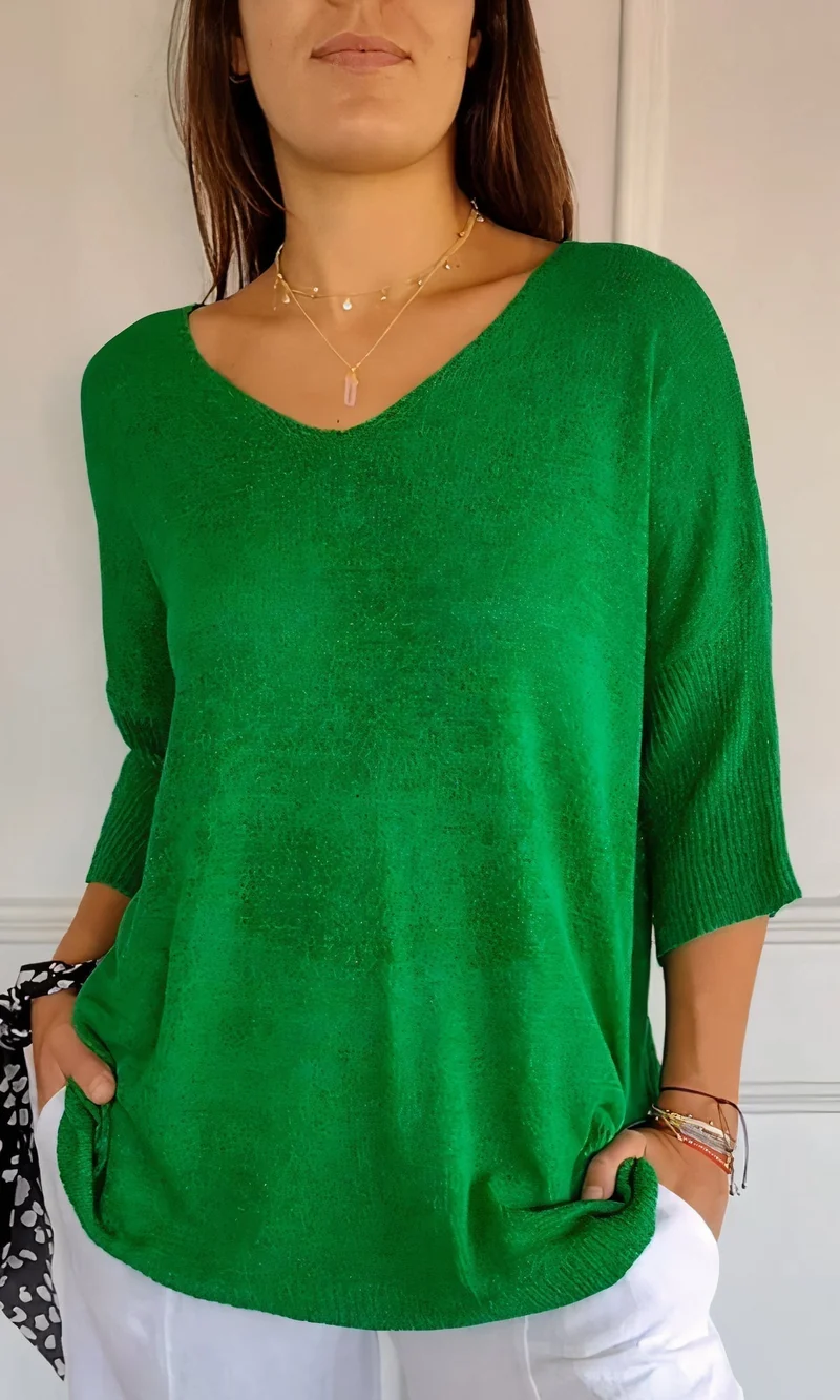 Casual Gestrickter V-Ausschnitt Top