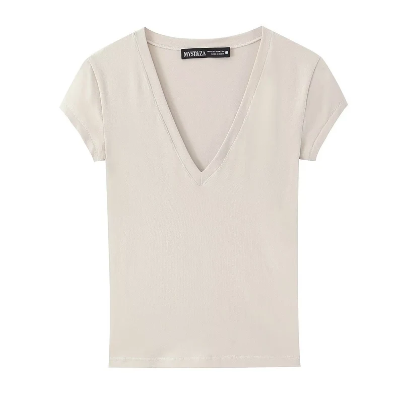 Damen T-Shirt mit modernem V-Ausschnitt und angenehmem Baumwollmix