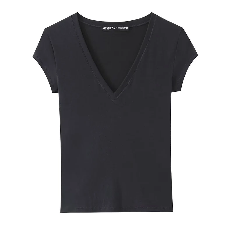 Damen T-Shirt mit modernem V-Ausschnitt und angenehmem Baumwollmix
