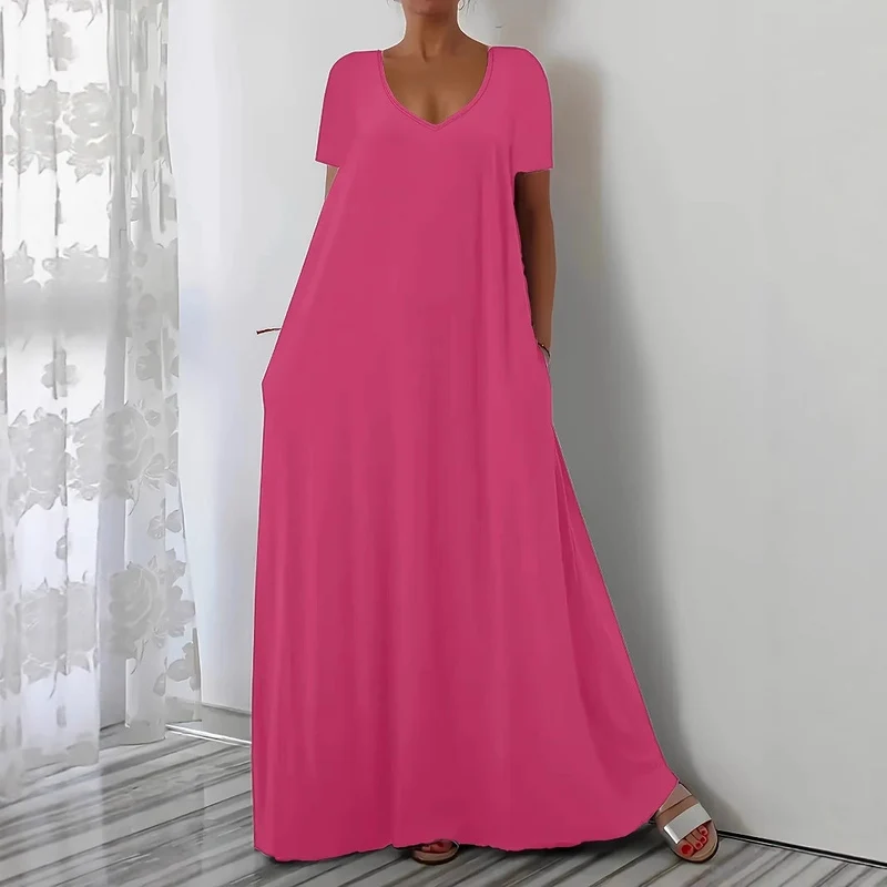 Damen Maxikleid mit U-Ausschnitt und praktischen Taschen