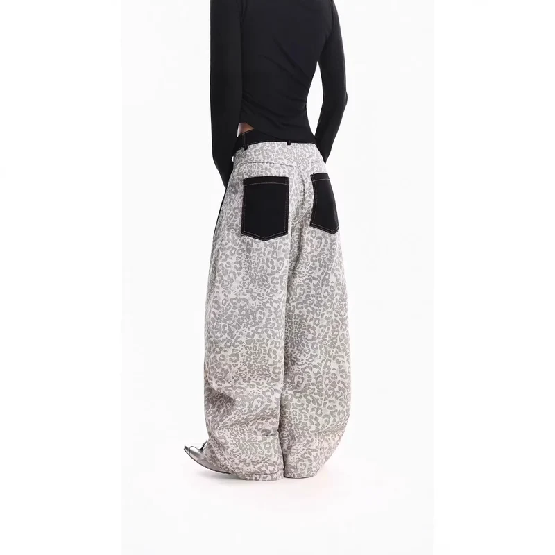 Damen Weitgeschnittene Hose mit Tierfell-Muster Nord Taschen