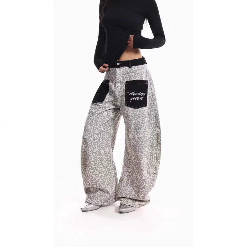 Damen Weitgeschnittene Hose mit Tierfell-Muster Nord Taschen