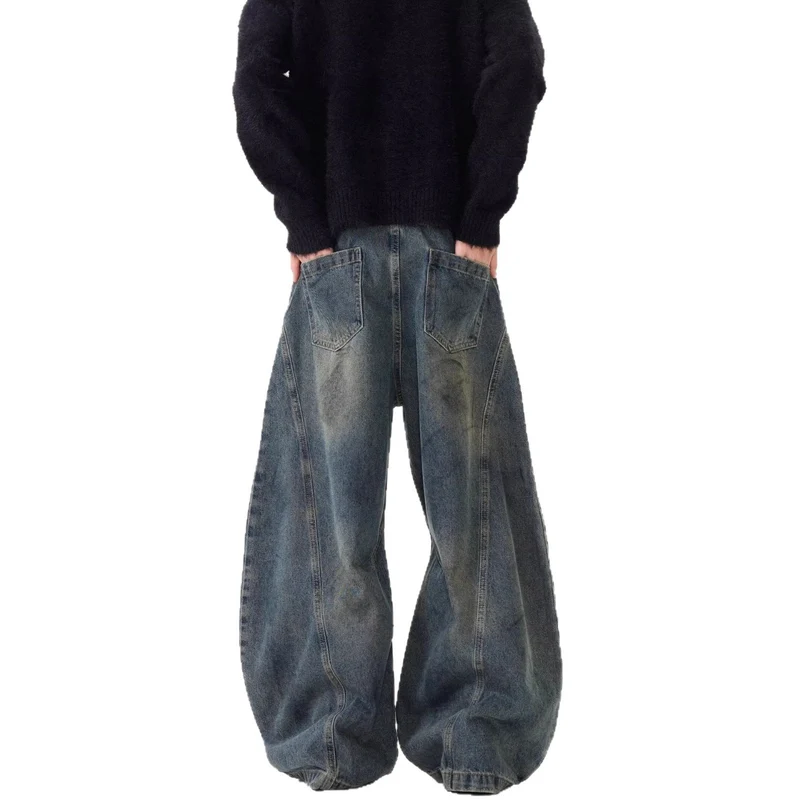 Damen Weitgeschnittene Hochbundjeans Nord Taschen
