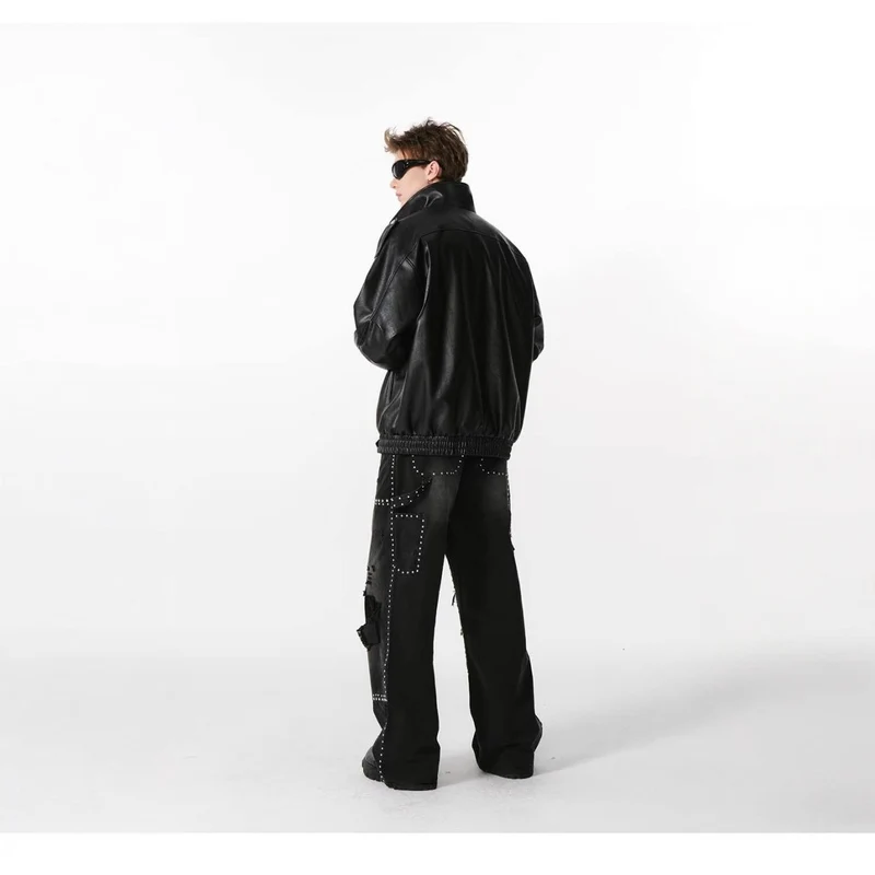 Damen Kunstlederjacke mit hohem Kragen und lässigem Schnitt