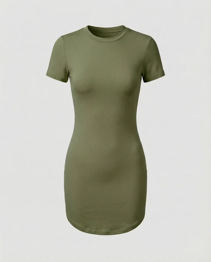 Damen Bequeme Abgerundeter-Saum Minikleid