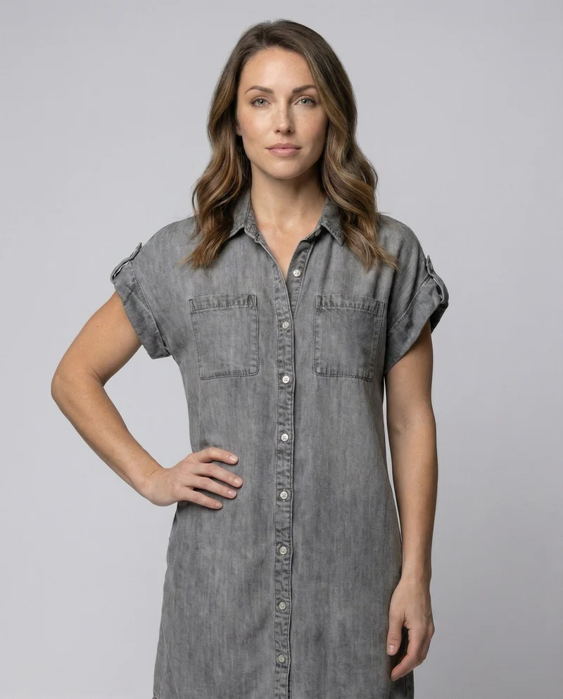 Damen lässiges Jeans-Hemdblusenkleid