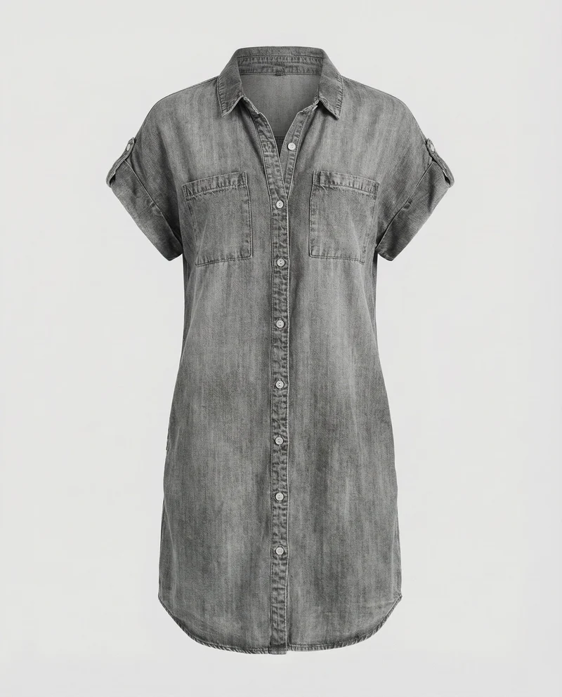 Damen lässiges Jeans-Hemdblusenkleid