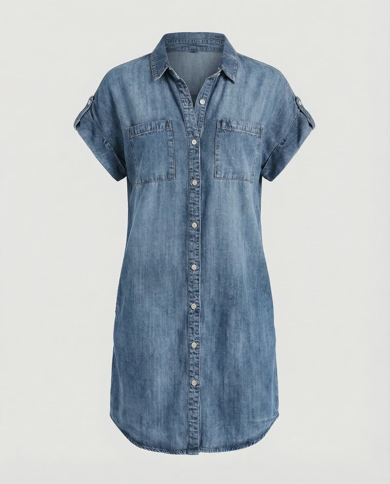 Damen lässiges Jeans-Hemdblusenkleid