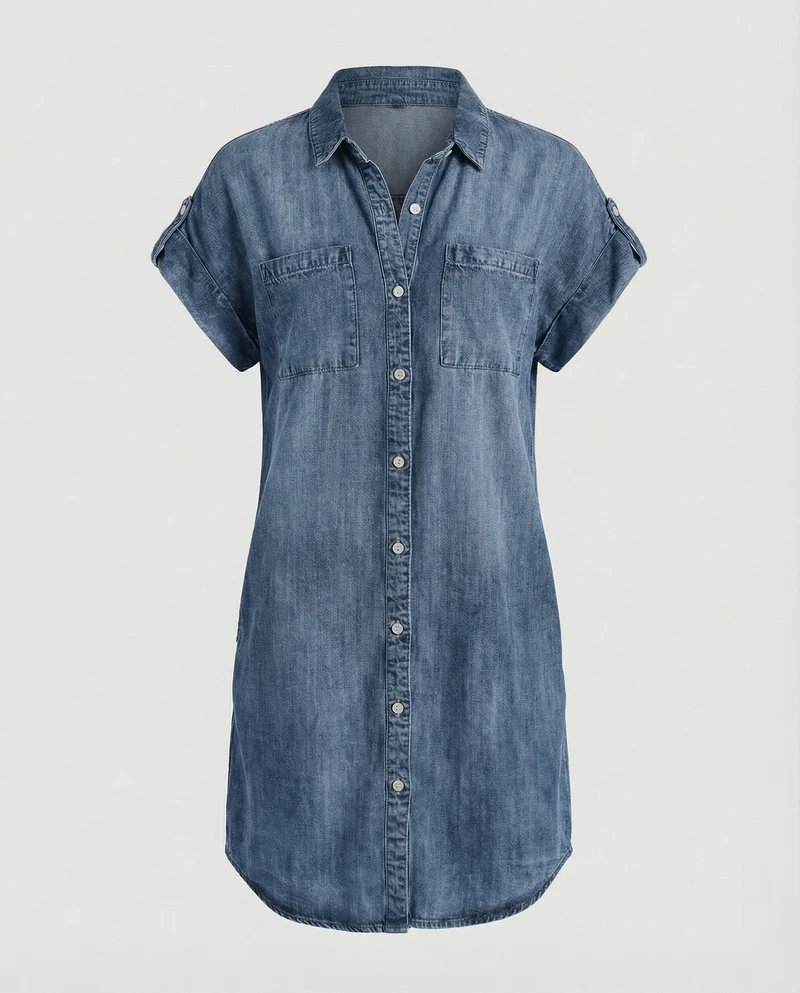 Damen lässiges Jeans-Hemdblusenkleid