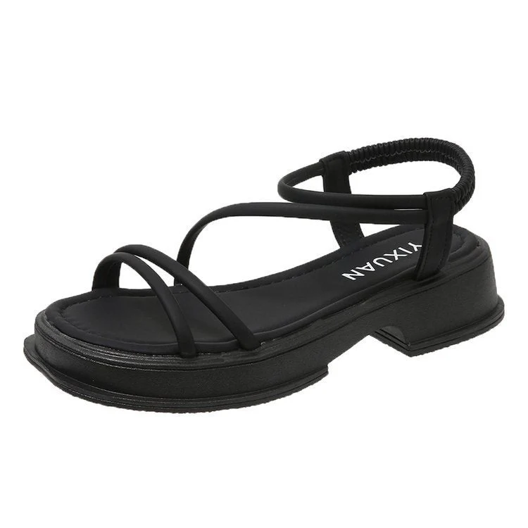 Damen modische Flachsandalen mit elastischen Riemen und rutschfester Sohle