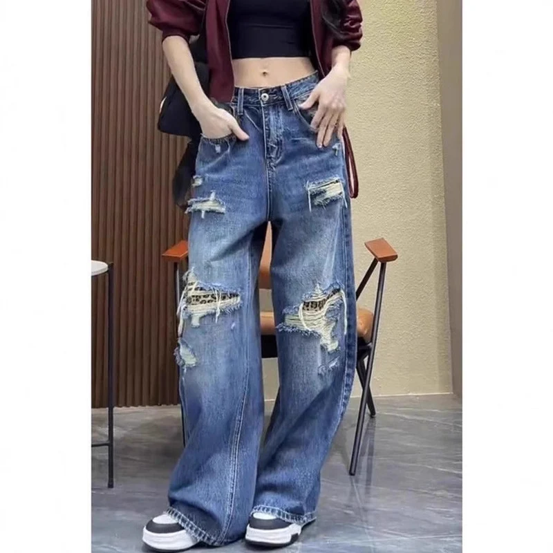 Damen Baggy-Jeans mit modischen Rissdetails und hohem Taillenbund Nord Taschen