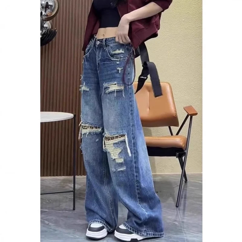 Damen Baggy-Jeans mit modischen Rissdetails und hohem Taillenbund Nord Taschen