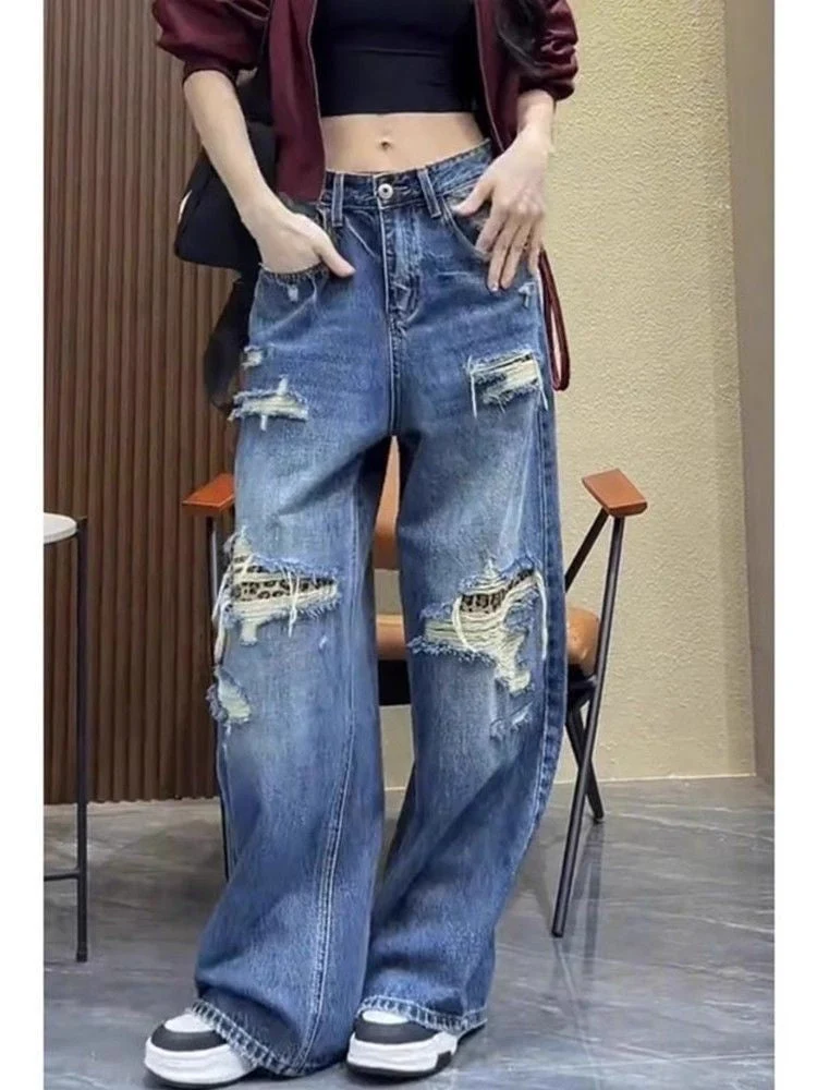 Damen Baggy-Jeans mit modischen Rissdetails und hohem Taillenbund Nord Taschen