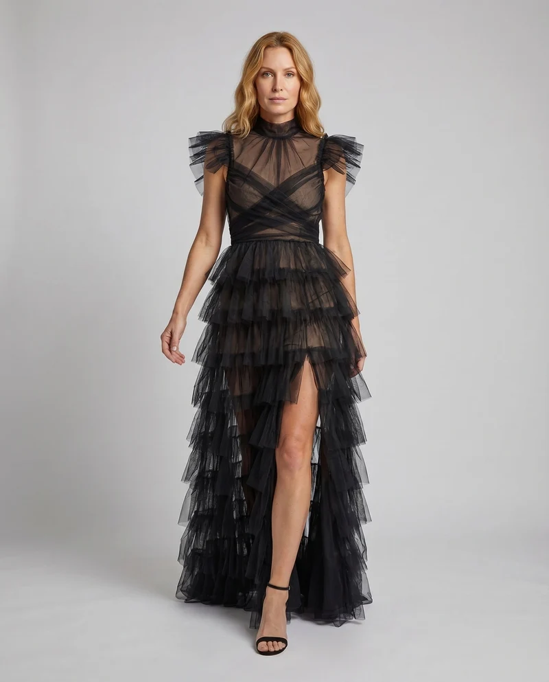 Damen Edle Transparente Korsage Tüll Abendkleid