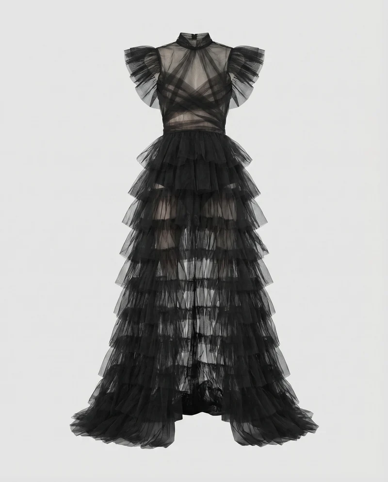 Damen Edle Transparente Korsage Tüll Abendkleid