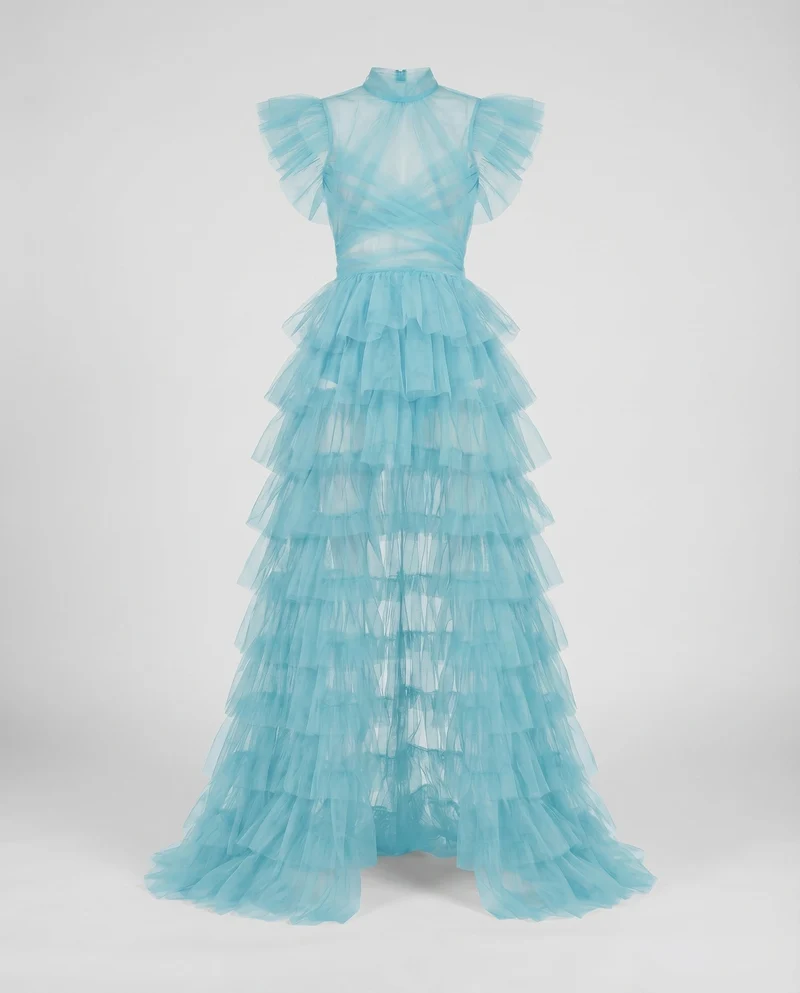Damen Edle Transparente Korsage Tüll Abendkleid