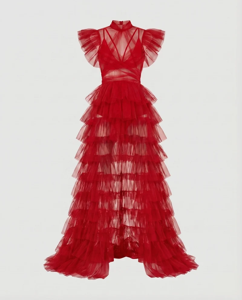 Damen Edle Transparente Korsage Tüll Abendkleid