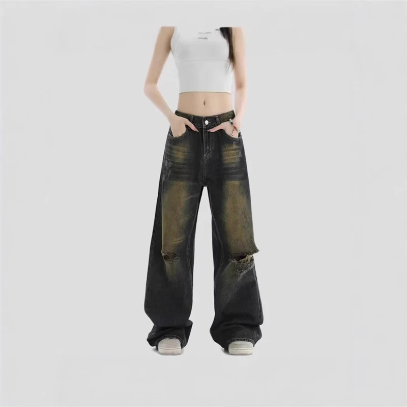 Damen Modische Weitbeinjeans mit zerrissenen Details Nord Taschen