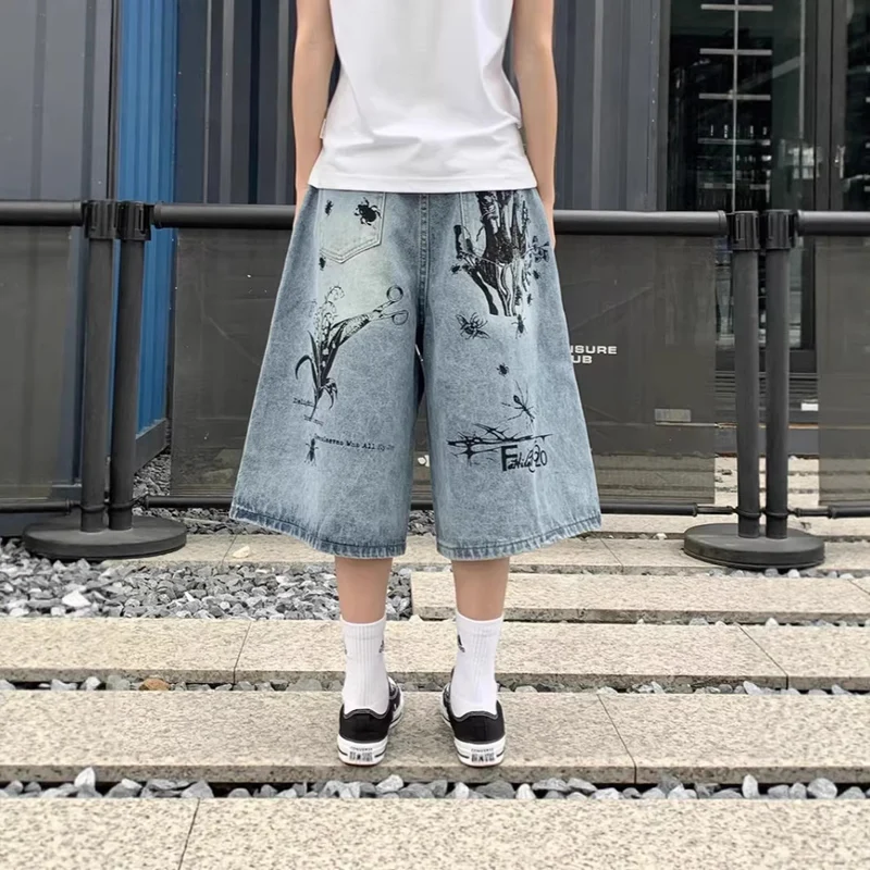 Damen Modische Weitbein-Jeans mit einzigartigem Grafikdesign Nord Taschen