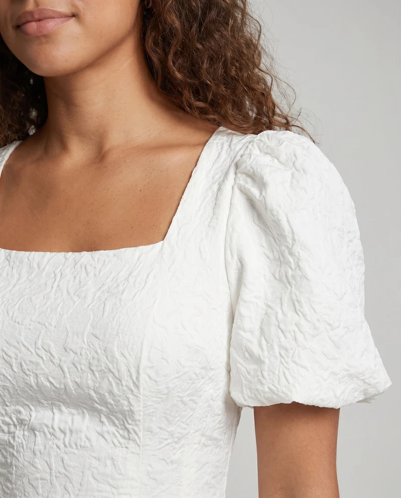 Damen Midikleid mit schickem Quadrat-Ausschnitt und voluminösen Puffärmeln