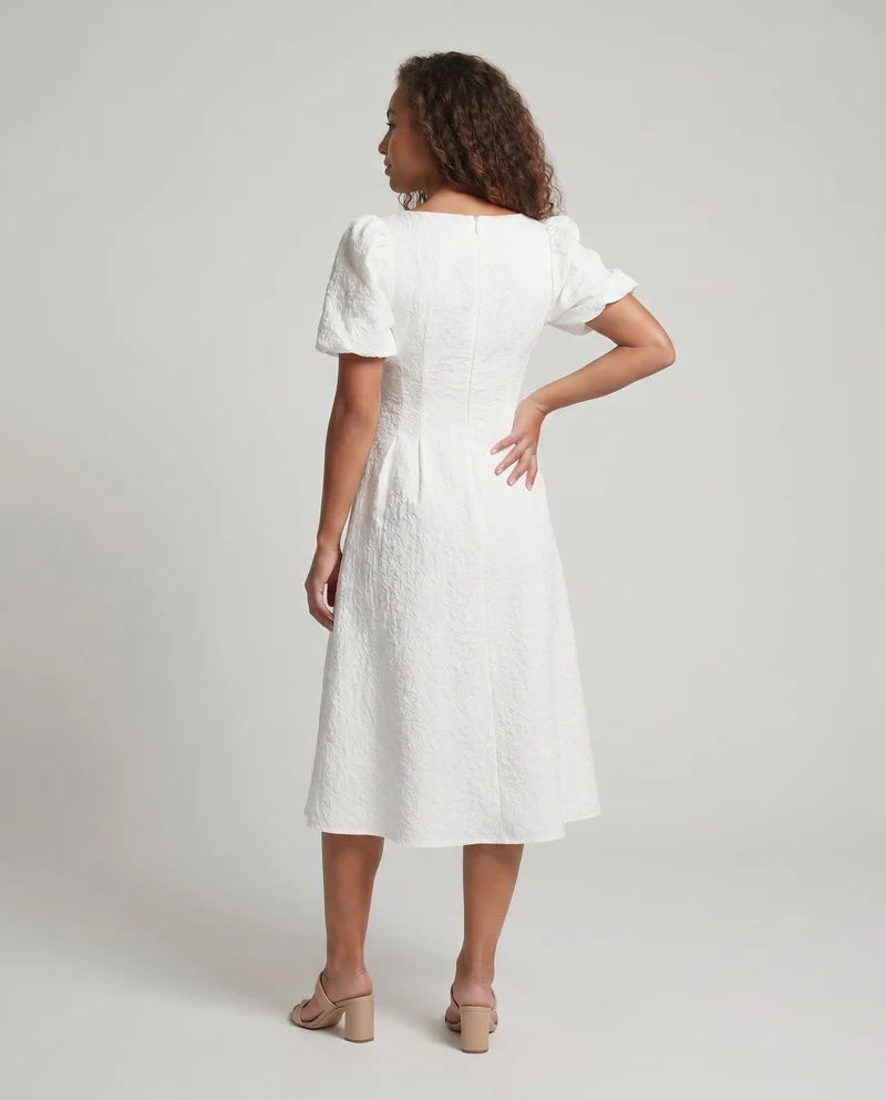 Damen Midikleid mit schickem Quadrat-Ausschnitt und voluminösen Puffärmeln