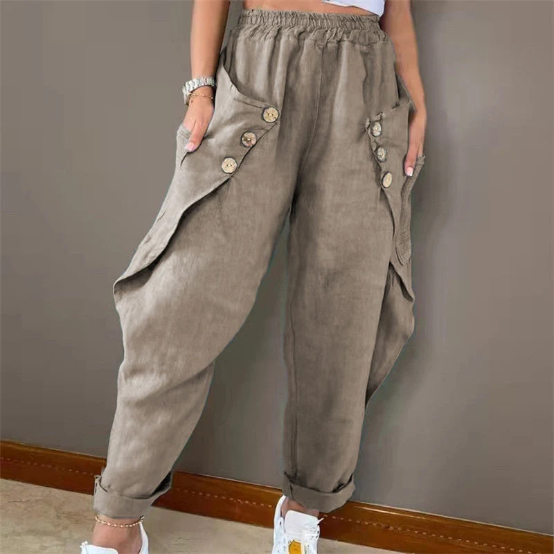 Damen lässige Sommerhose mit Knopfdetails und praktischen Seitentaschen