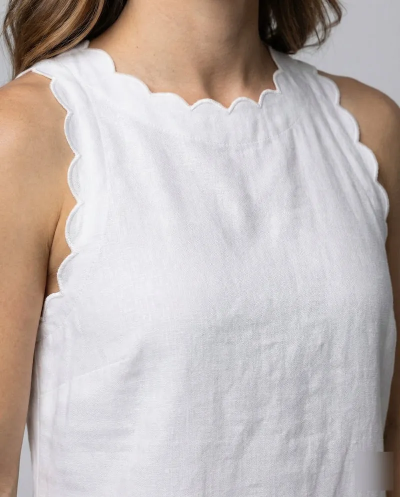 Damen Leinen-Minikleid Gewellte Saumkante