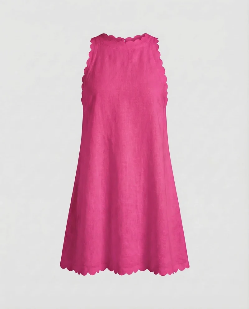 Damen Leinen-Minikleid Gewellte Saumkante