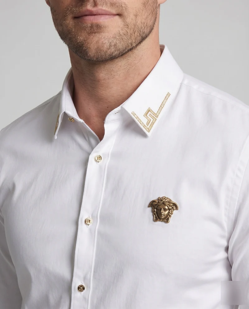 Herren Businesshemd Kragenbesatz Emblem Tailliert