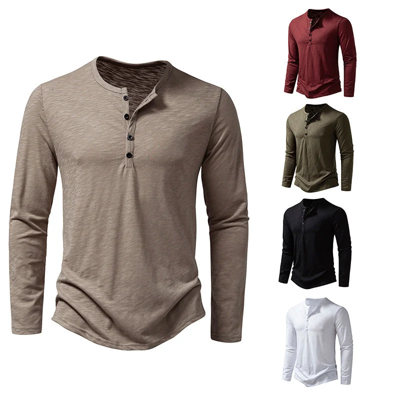 Herren Langarmshirt mit knopflosem V-Ausschnitt und atmungsaktivem Stoff