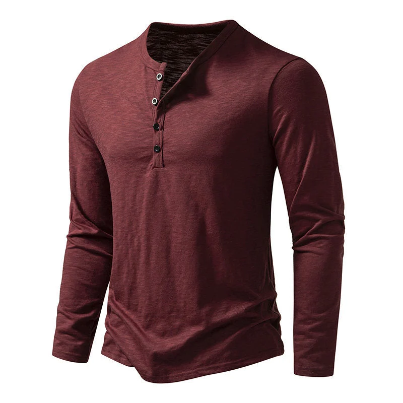 Herren Langarmshirt mit knopflosem V-Ausschnitt und atmungsaktivem Stoff