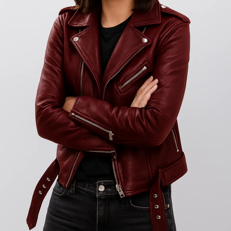 Slim Fit Biker Lederjacke für Damen