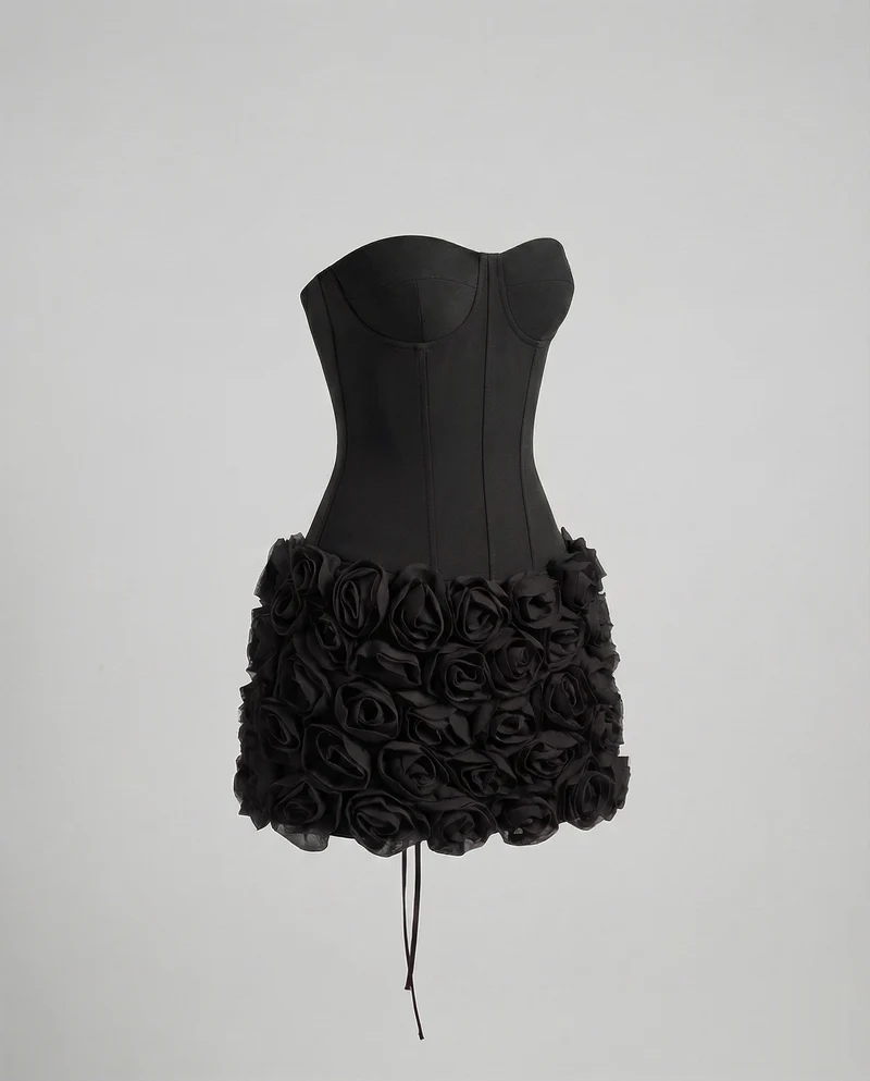 Damen Korsett-Minikleid mit 3D-Rosenrock
