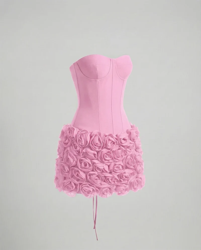 Damen Korsett-Minikleid mit 3D-Rosenrock
