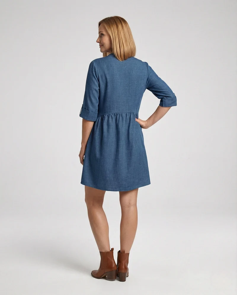 Damen Hemdblusenkleid Chambray kurz