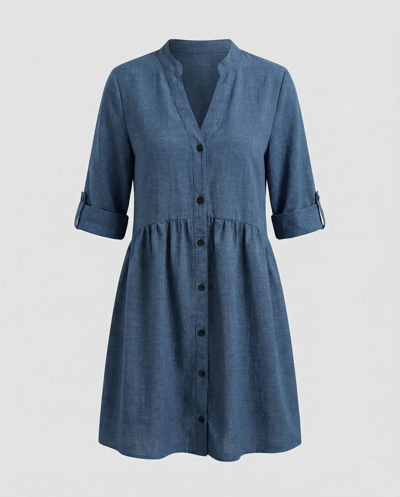 Damen Hemdblusenkleid Chambray kurz