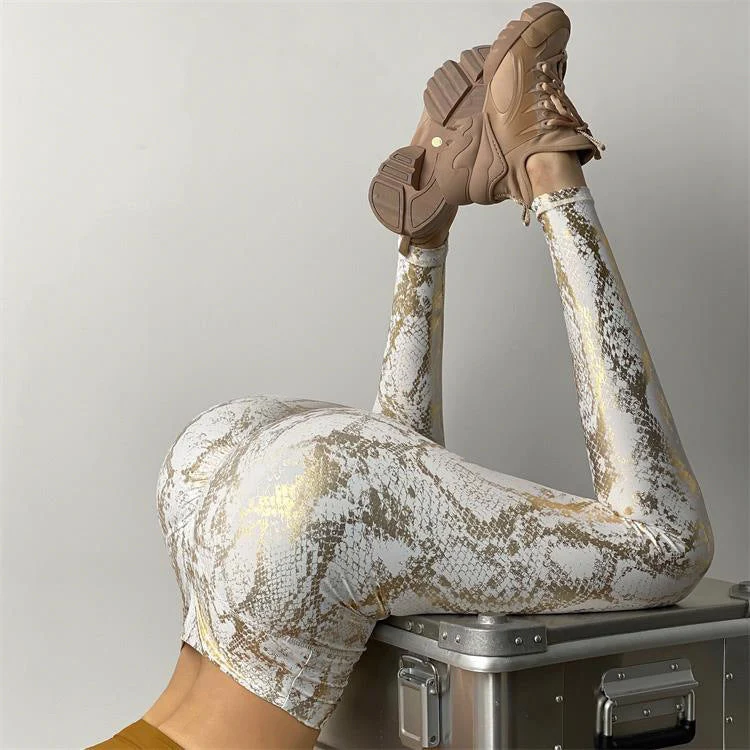 Damen Sportleggings im Schlangenprint mit hohem Bund