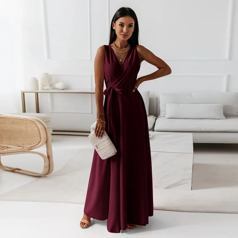Damen elegantes Wickelkleid mit Taillengürtel
