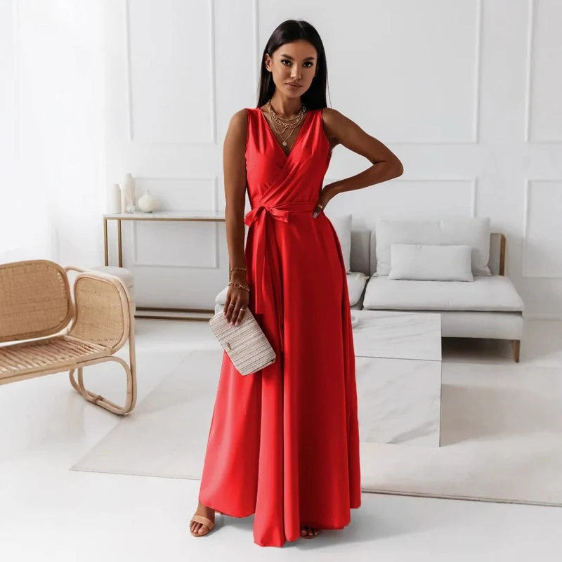 Damen elegantes Wickelkleid mit Taillengürtel